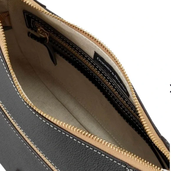 Dooney & Bourke Sorrento Hobo 28 Black Leather Shoulder Bag with Gold Details - Picture 2 of 13